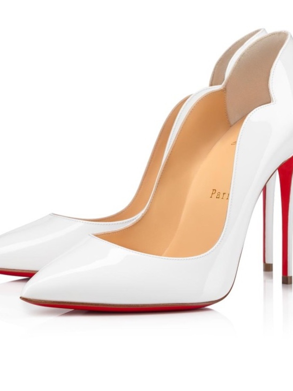 Christian Louboutin White Patent Pointed-Toe Pumps with Signature Red Sole